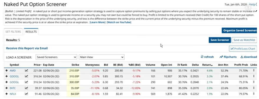 Naked Put Screener Results