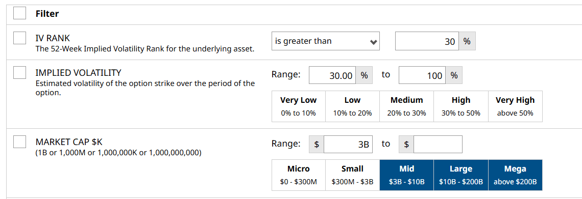 Add Covered Call Filters